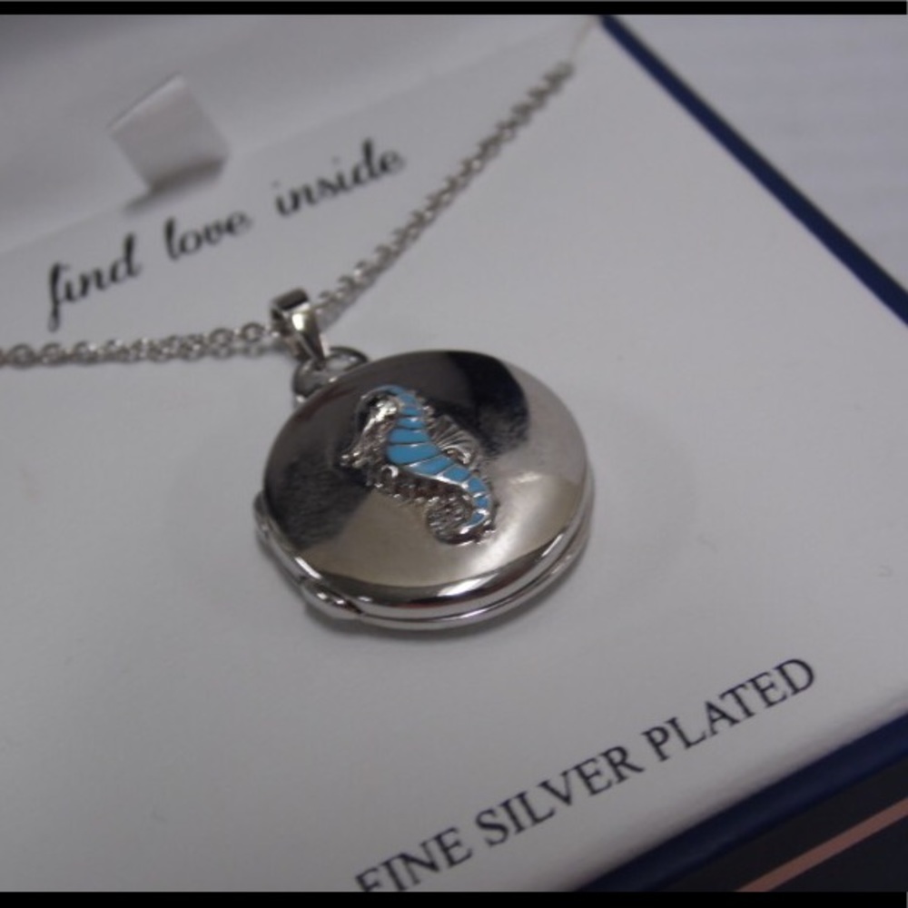 Guiliana Turquoise Silver Seahorse Locket Necklace